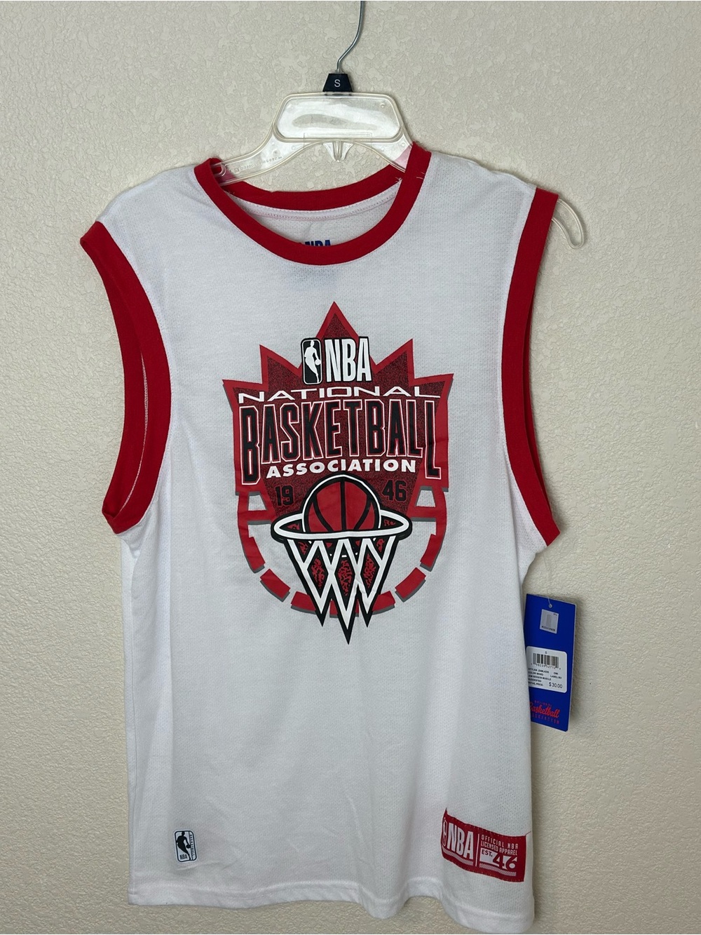 NBA White and Red Men's Sleeveless Basketball Tee